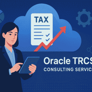 Oracle TRCS consulting service logo featuring a modern design and professional color scheme.