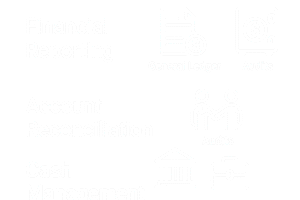 Financial reporting, account reconciliation, and cash management concepts illustrated in a professional setting.